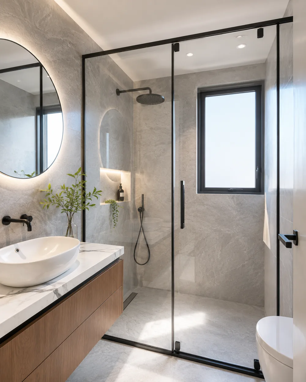 Water beading on treated shower glass